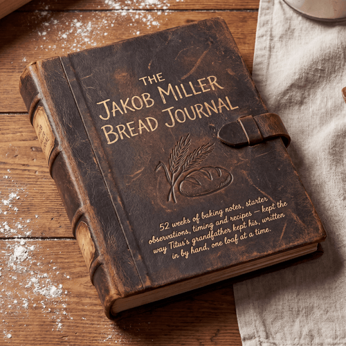 The Jakob Miller Bread Journal 52 weeks of baking notes, starter observations, timing and recipes — kept the way Titus's grandfather kept his, written in by hand, one loaf at a time
